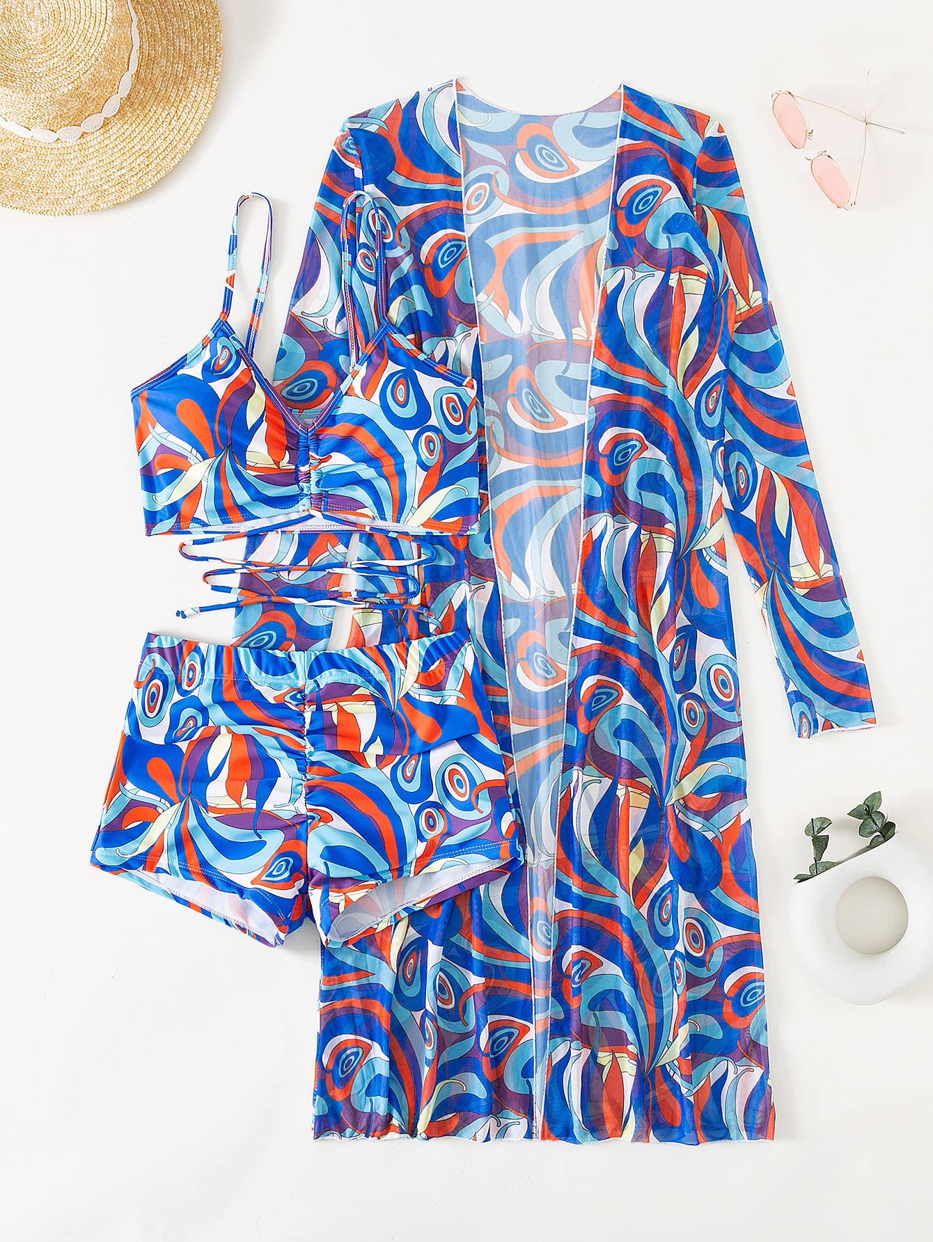 Women Printed 3 Pieces High Waist Bikini