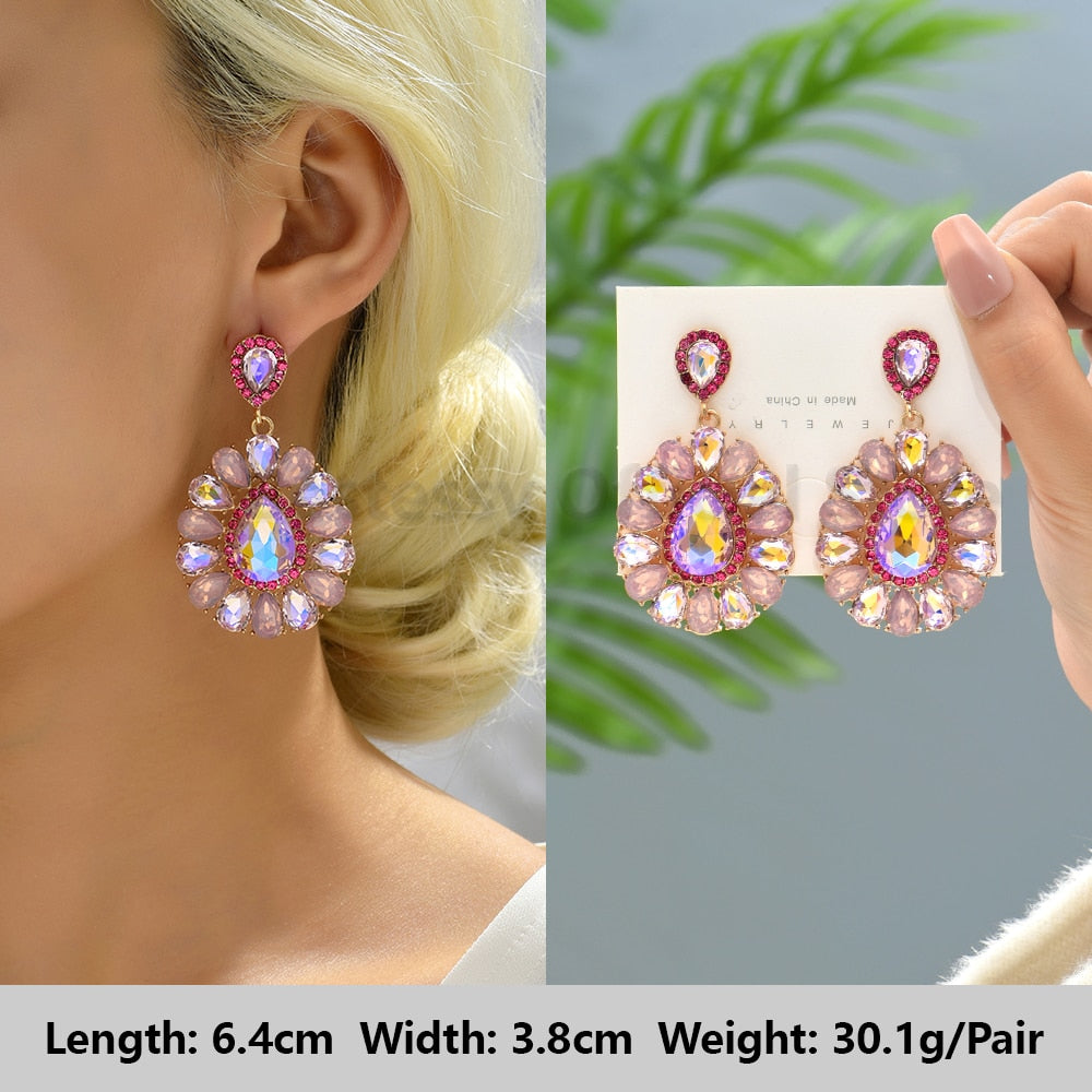 Pink Luxury Crystal Drop Earrings For Women