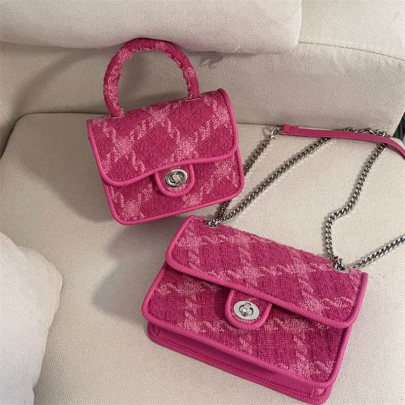 Rose Pink Women Lock Shoulder Bags
