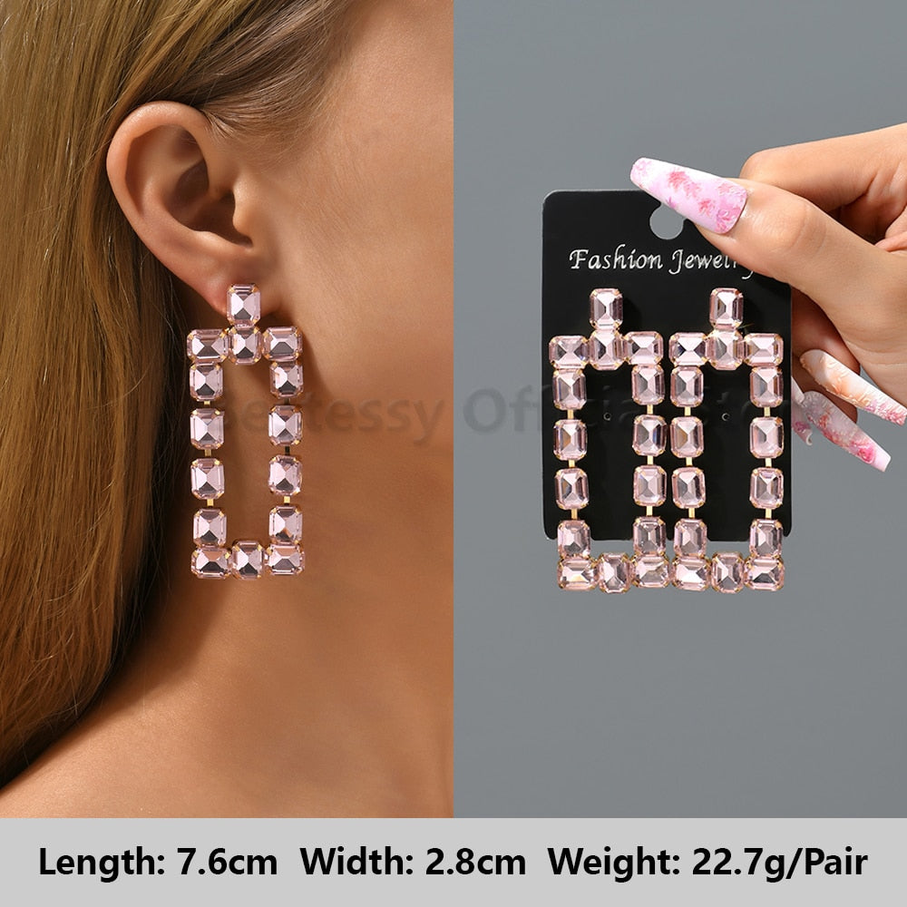 Pink Luxury Crystal Drop Earrings For Women