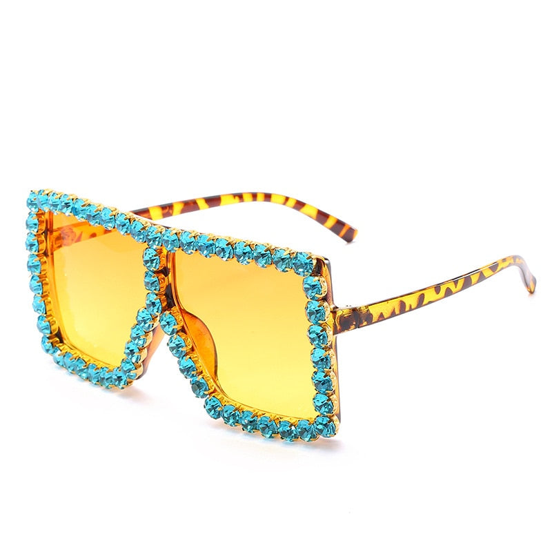 Brand Oversize Sunglasses Square Rhinestone Sun Glasses Gradient