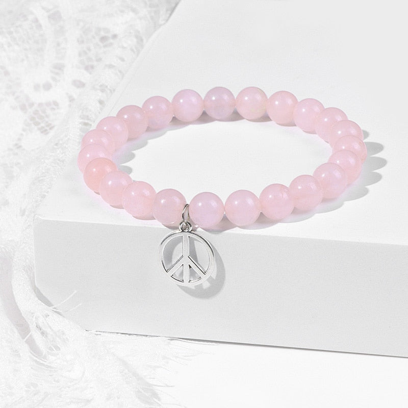 Trendy Rose Quartzs Bracelet Pink Crystal Beads Bracelets