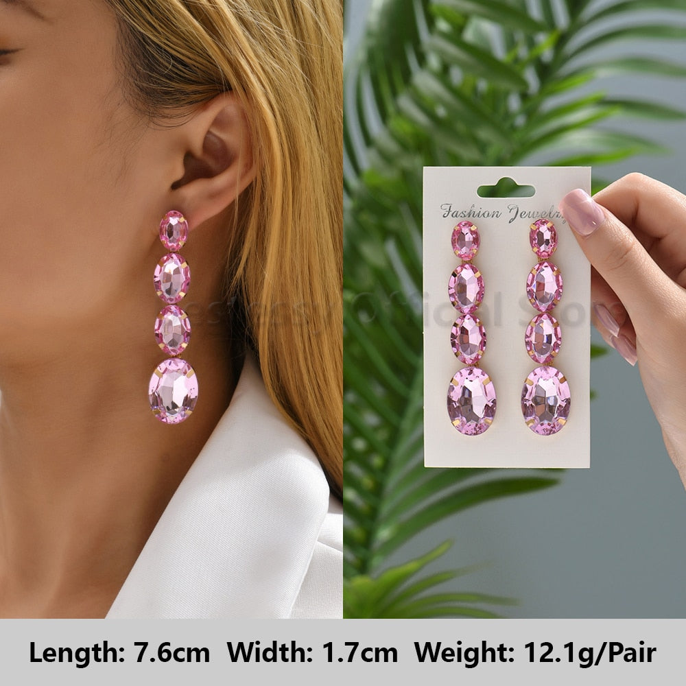 Pink Luxury Crystal Drop Earrings For Women