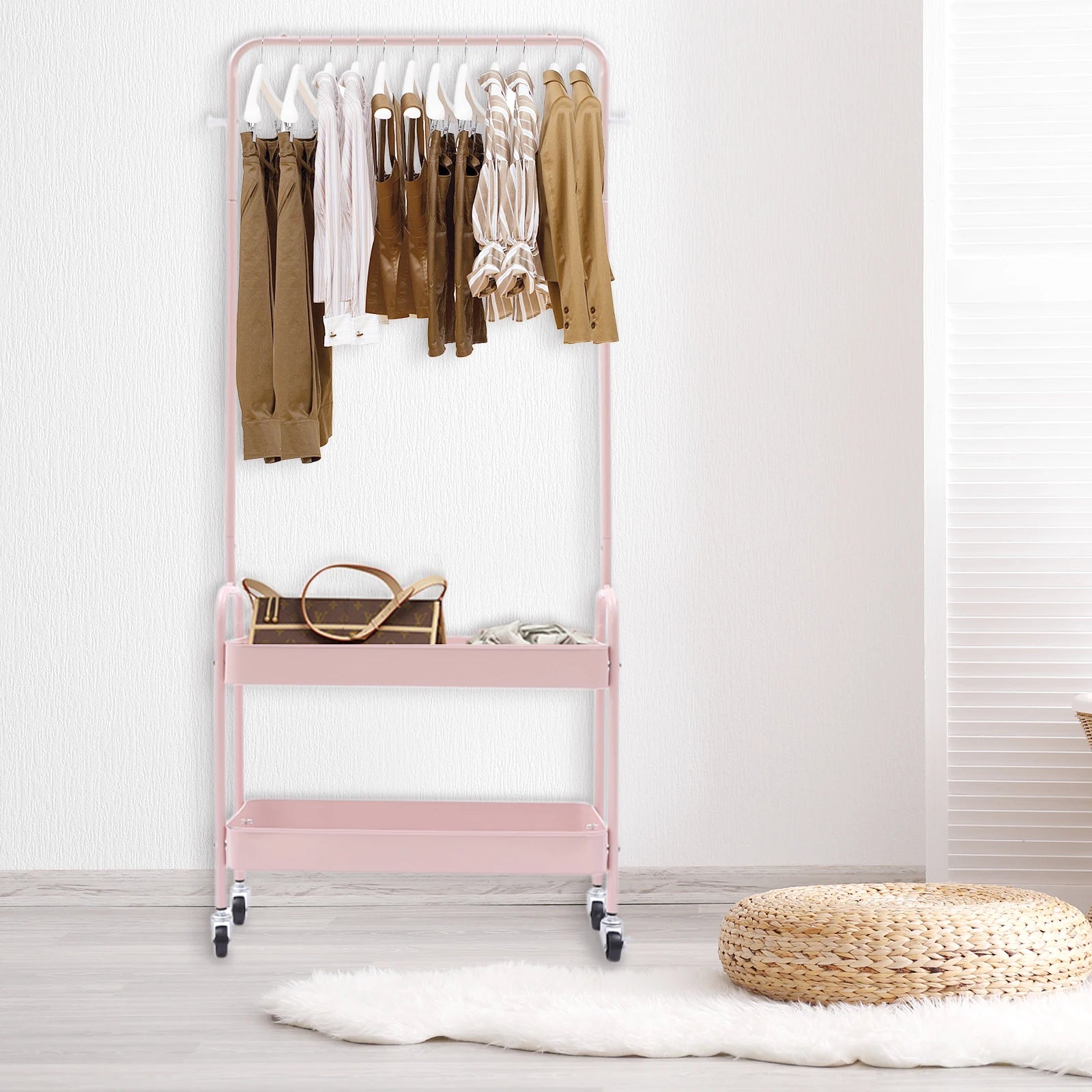 2-in-1 Pink Rolling Garment Rack