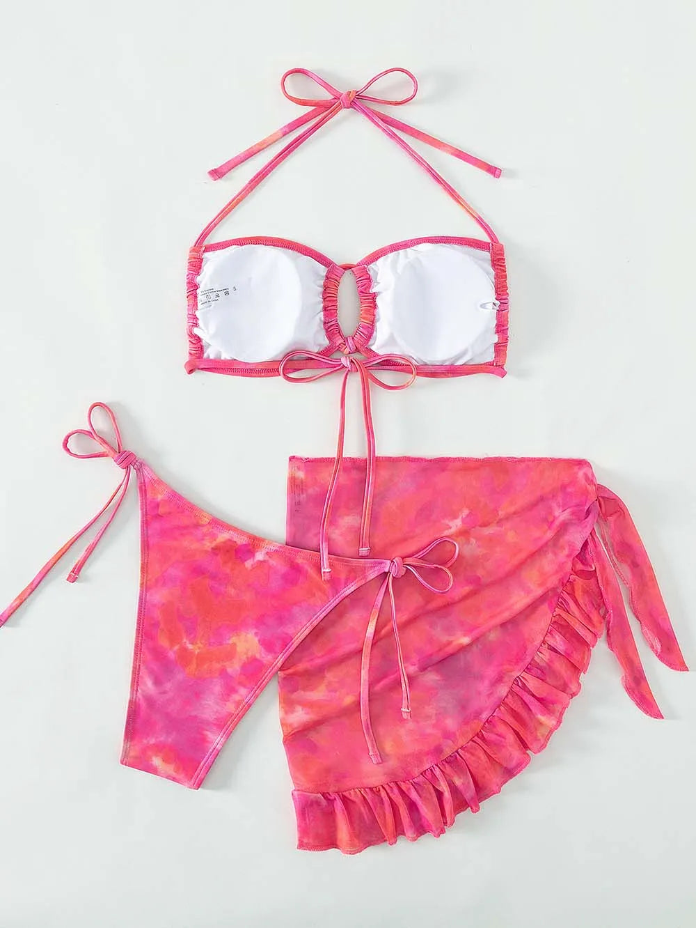Women Pink Sexy 3 Piece Pink Bikini Set Ladies