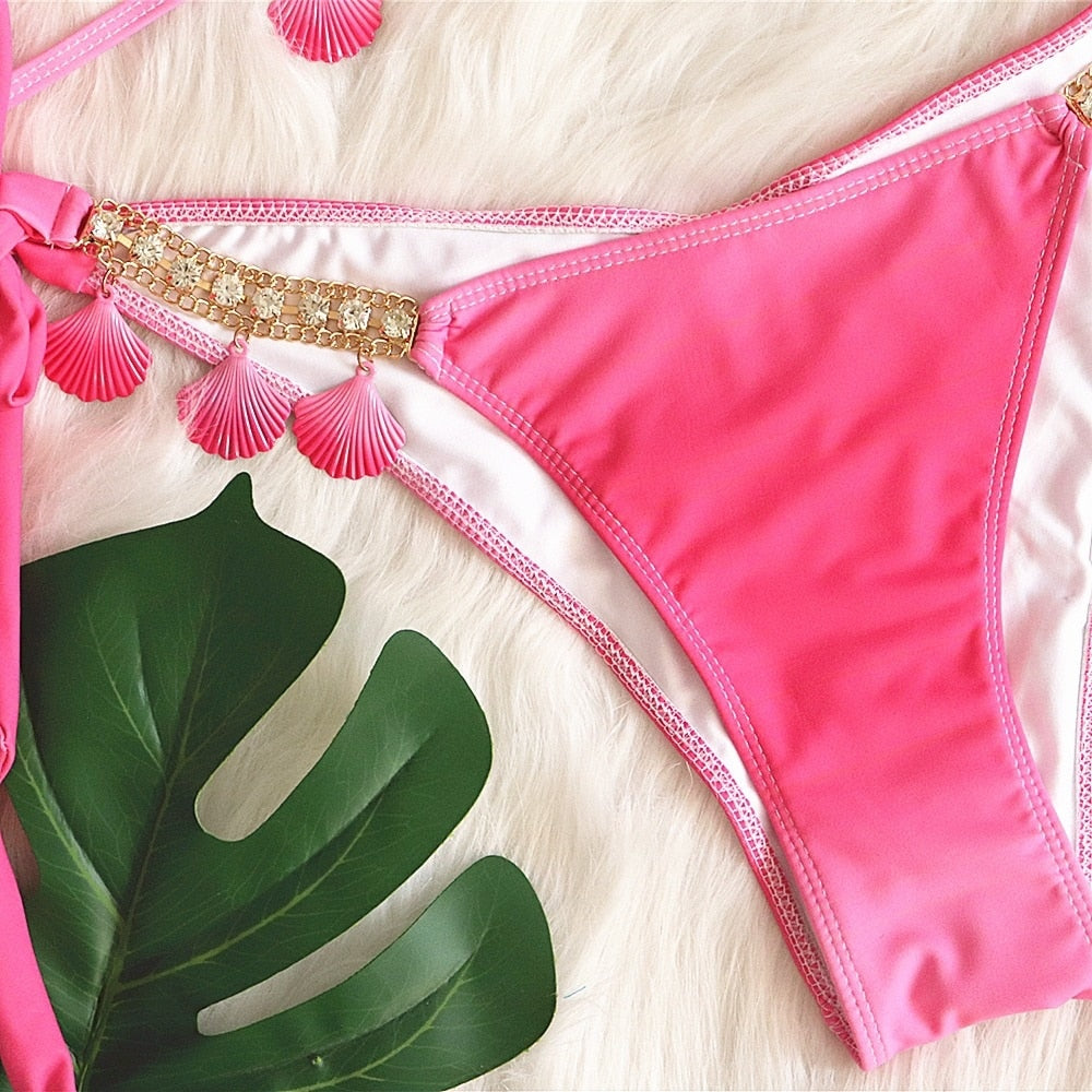 Push Up Bikini Beach With Rhinestones