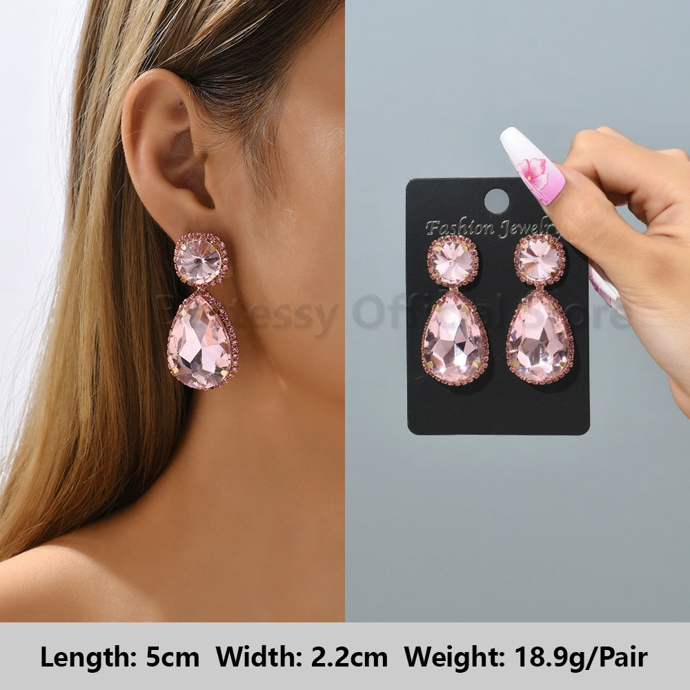 Pink Luxury Crystal Drop Earrings For Women