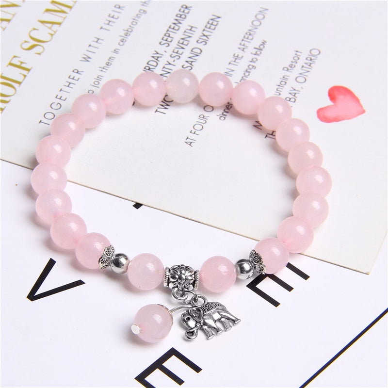 Trendy Rose Quartzs Bracelet Pink Crystal Beads Bracelets