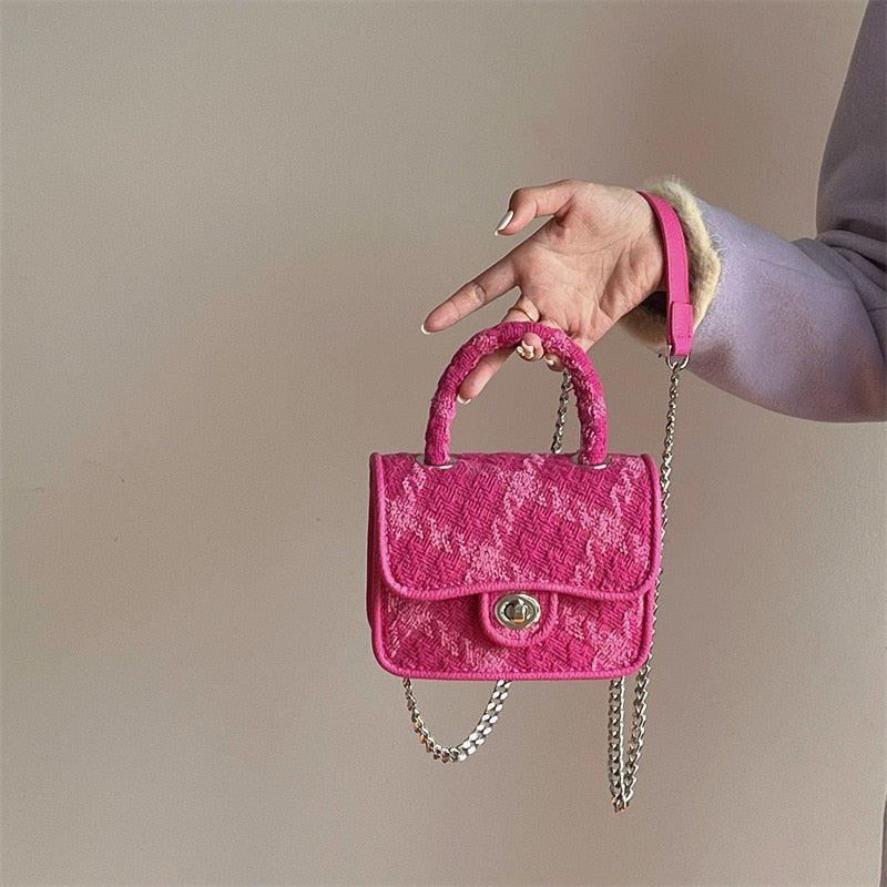 Rose Pink Women Lock Shoulder Bags