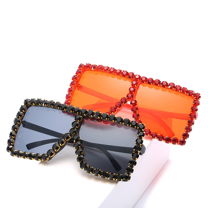 Brand Oversize Sunglasses Square Rhinestone Sun Glasses Gradient