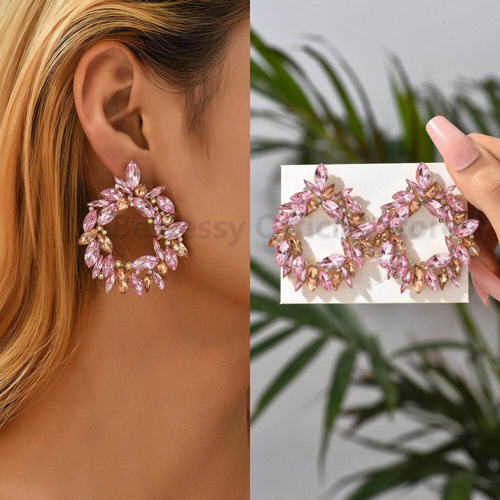 Pink Luxury Crystal Drop Earrings For Women