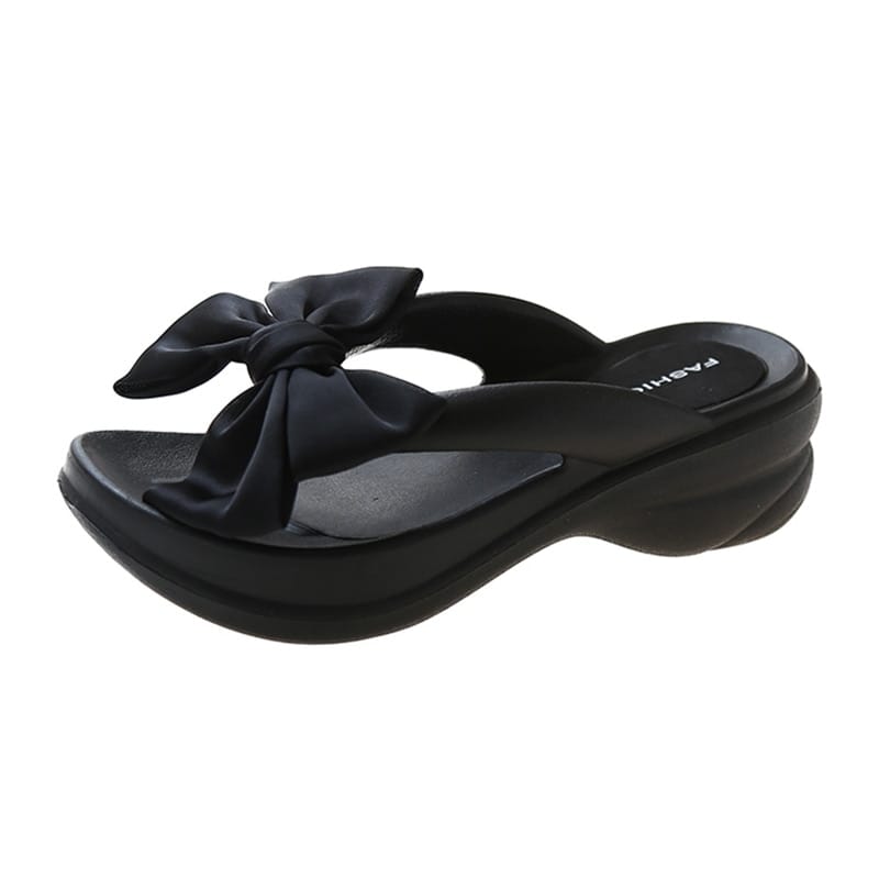 Rachymack Pink Big Bowknot Wedge Flip Flops Slippers