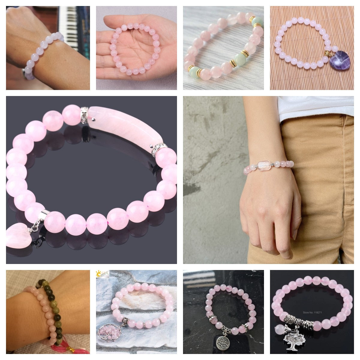 Trendy Rose Quartzs Bracelet Pink Crystal Beads Bracelets