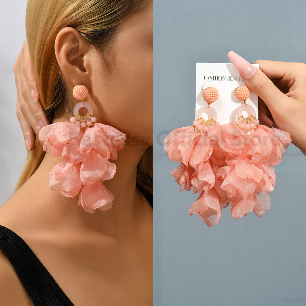 Pink Luxury Crystal Drop Earrings For Women