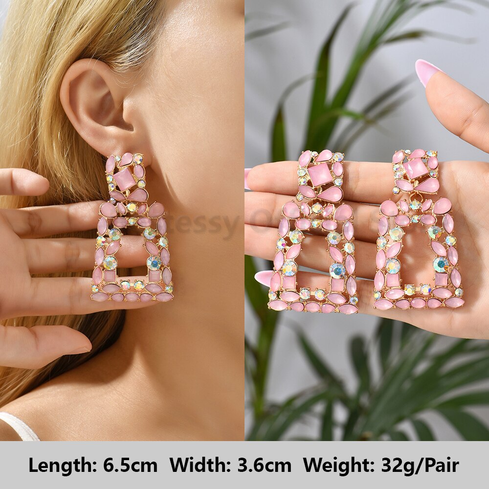 Pink Luxury Crystal Drop Earrings For Women