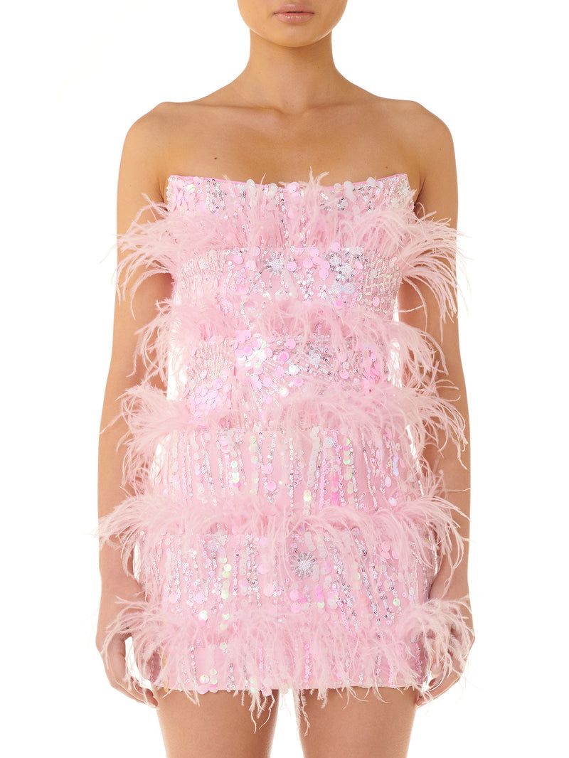 Sexy Strapless Ostrich Feathers Sequins Dress