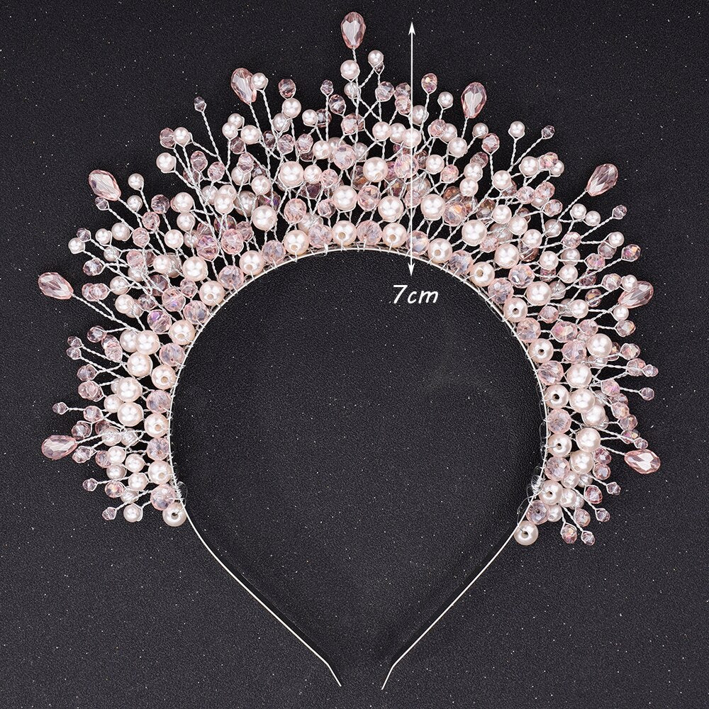 Pink Crystal Bridal Hair Piece Women Handmade