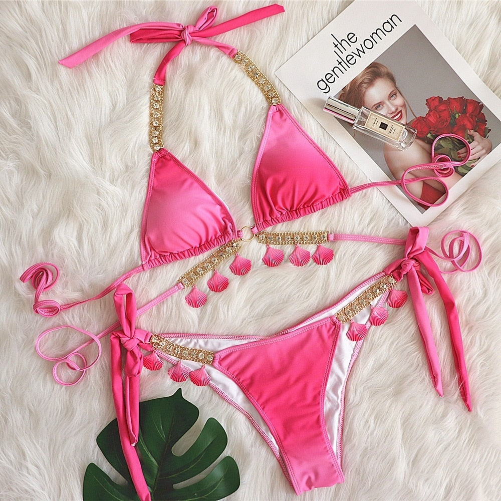 Push Up Bikini Beach With Rhinestones