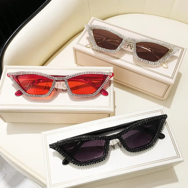 Rachymack Retro Cat Eye Sunglasses - Triangle Frame Crystal Sparkling Shades