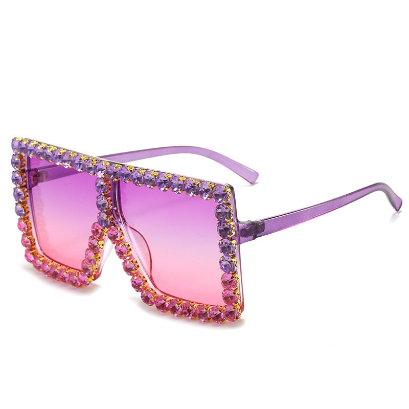 Brand Oversize Sunglasses Square Rhinestone Sun Glasses Gradient