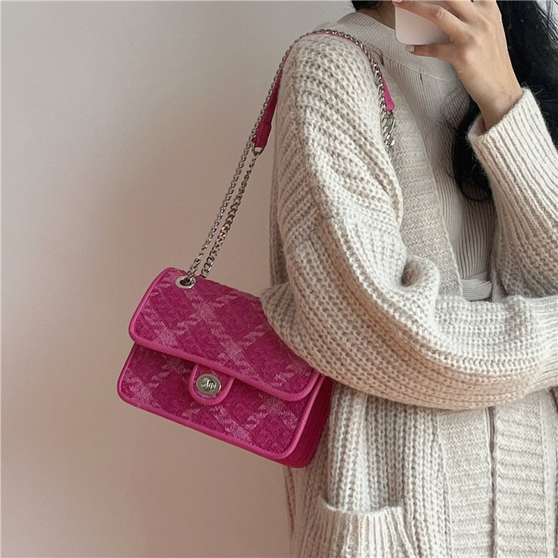 Rose Pink Women Lock Shoulder Bags