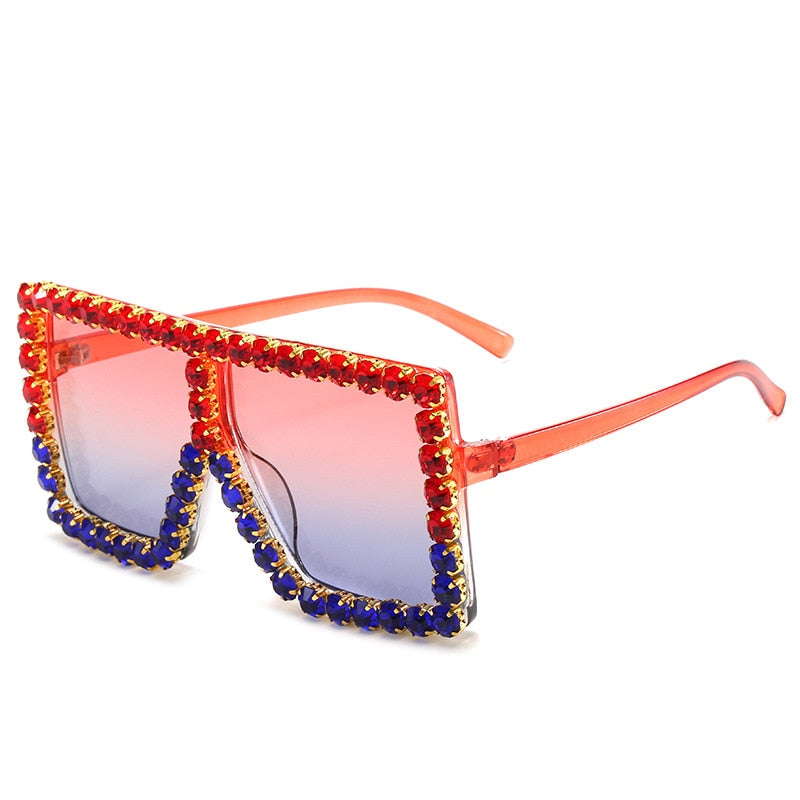 Brand Oversize Sunglasses Square Rhinestone Sun Glasses Gradient