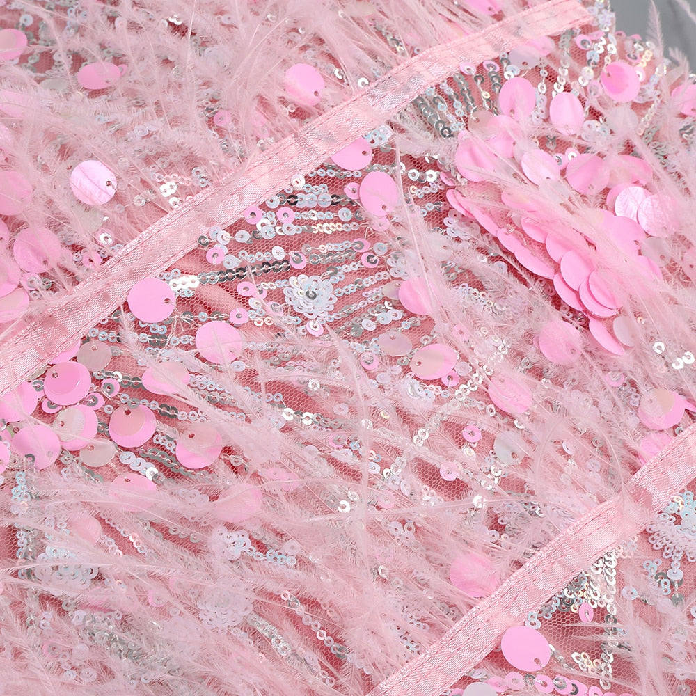 Sexy Strapless Ostrich Feathers Sequins Dress