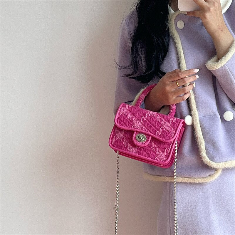 Rose Pink Women Lock Shoulder Bags