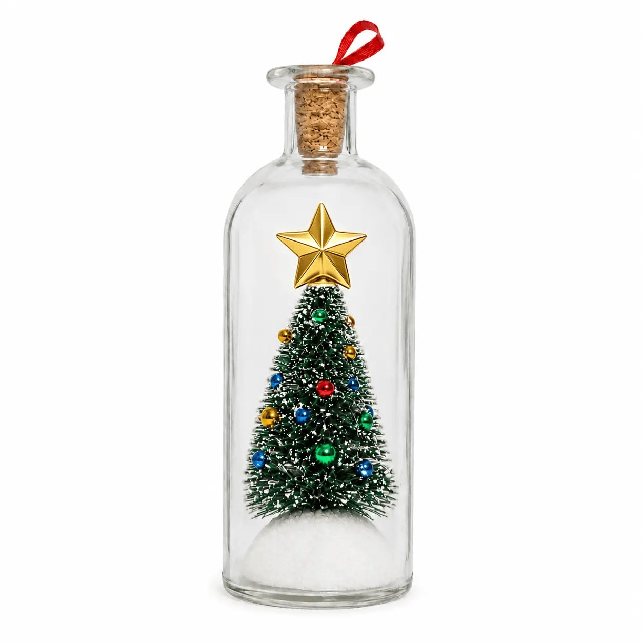 Rachymack 1 Pc Recordable Christmas Message in a Bottle Ornament 8 Inch Voice Recording Holiday Keepsake with Playback Snowy Christmas Tree Scene Glass Bottle Decoration for Tree Home and Gift
