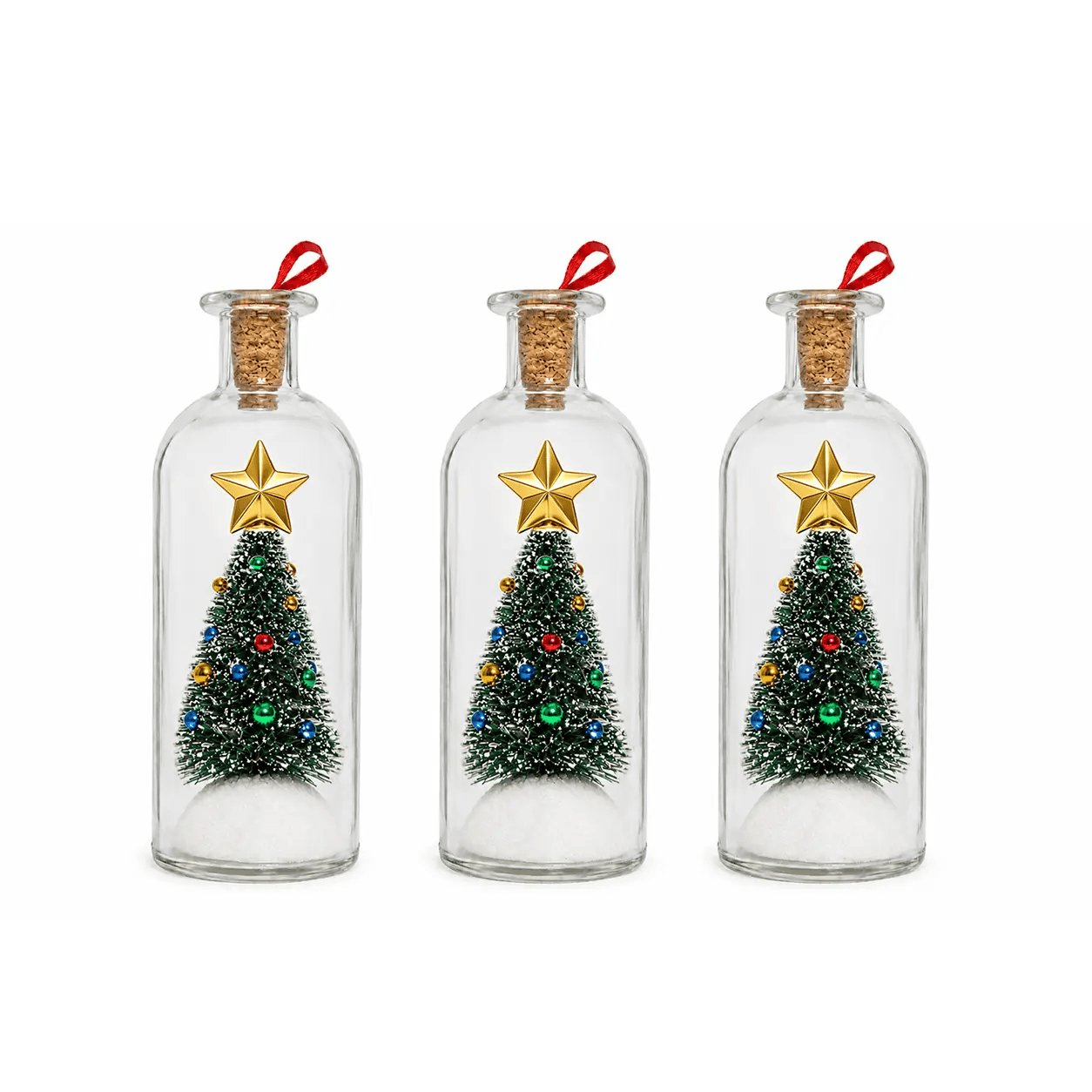 Rachymack 3 Pcs Recordable Christmas Message in a Bottle Ornament 8 Inch Voice Recording Holiday Keepsake with Playback Snowy Christmas Tree Scene Glass Bottle Decoration for Tree Home and Gift