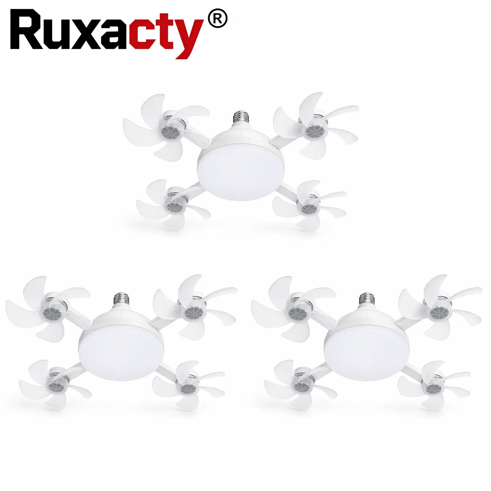 Rachymack 3 Pcs Ruxacty Screw in Ceiling Fan Light with Remote Control 19.7 Inch Foldable LED Socket Fan Light E26 Medium Base Ceiling Fan with 4 Fan Blades Quiet Airflow Bright Lighting Easy Installation for Bedroom Kitchen Garage Office and Dorm