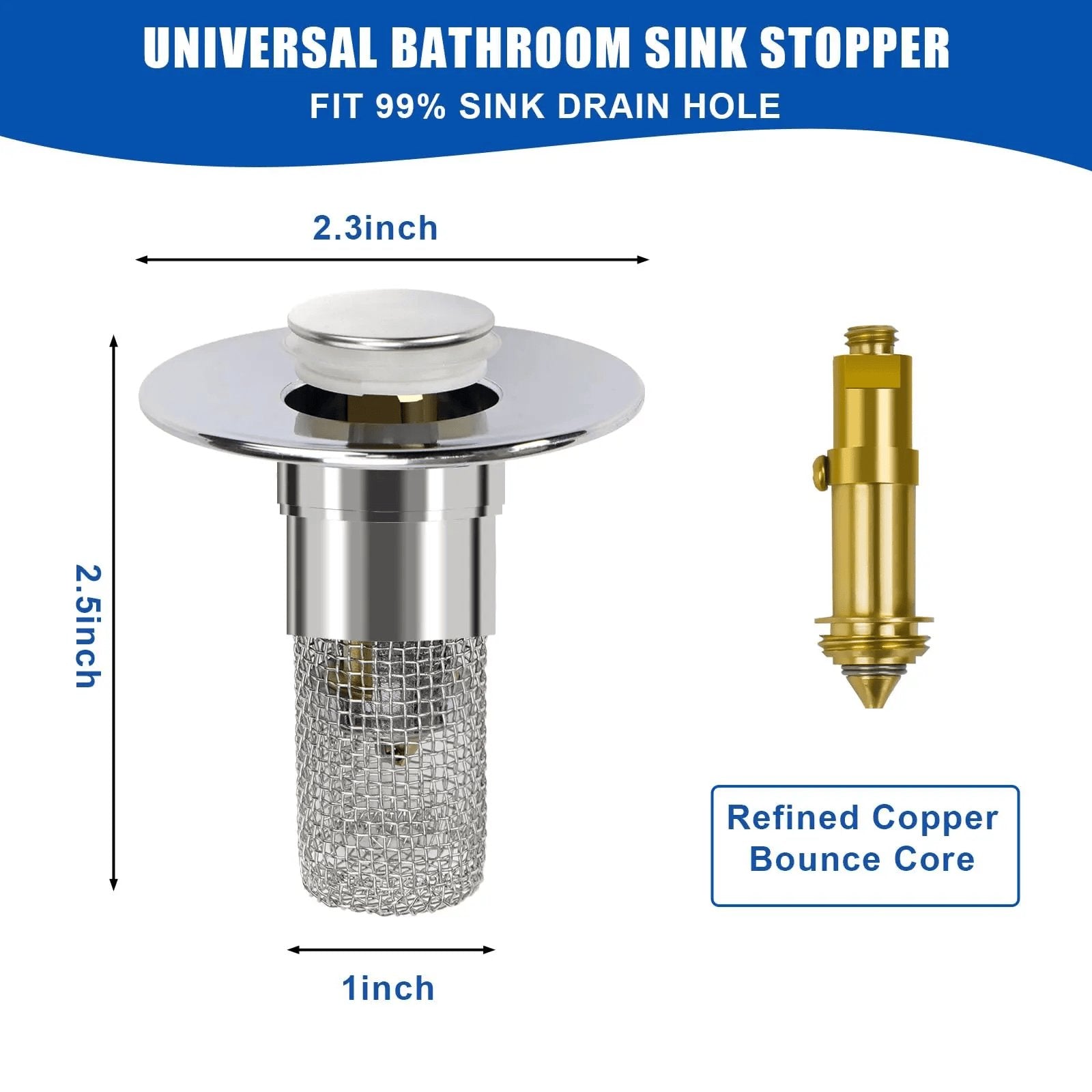 Rachymack Bathroom Sink Drain Strainer, Pop up Sink Drain Filter Withremovable Stainless Steel Filter Basket Hair Catcher,Bathroom Sink Drain Stopper, for Us Bathroom Sink Stopperreplacement
