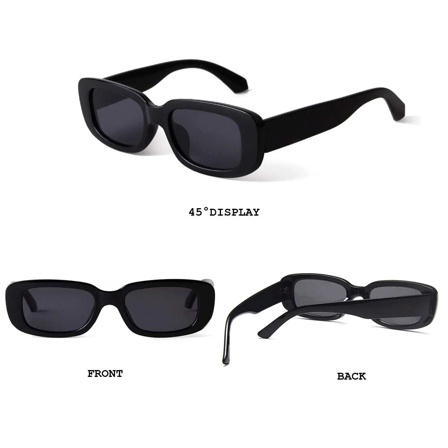 Rachymack Black / Leopard Print Rectangle Sunglasses for Women Retro Driving Glasses - 90S Vintage Narrow Square Frame - Aesthetic Fashion Eyewear for Streetwear & Travel