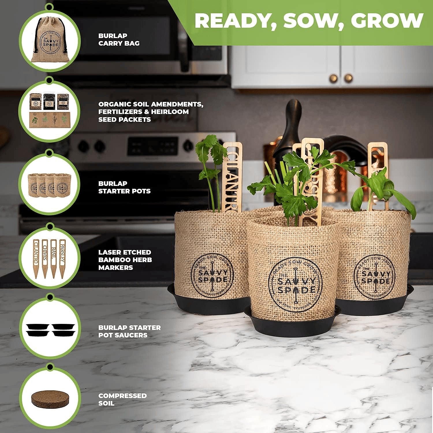 Rachymack Herb Garden Starter Kit Indoor Herb Garden Starter Kit - Non GMO, Heirloom Herb Seeds - Cilantro, Oregano, Parsley and Basil Seeds for Planting - Gardening Gifts - Made in USA (Herb Garden Starter Kit)