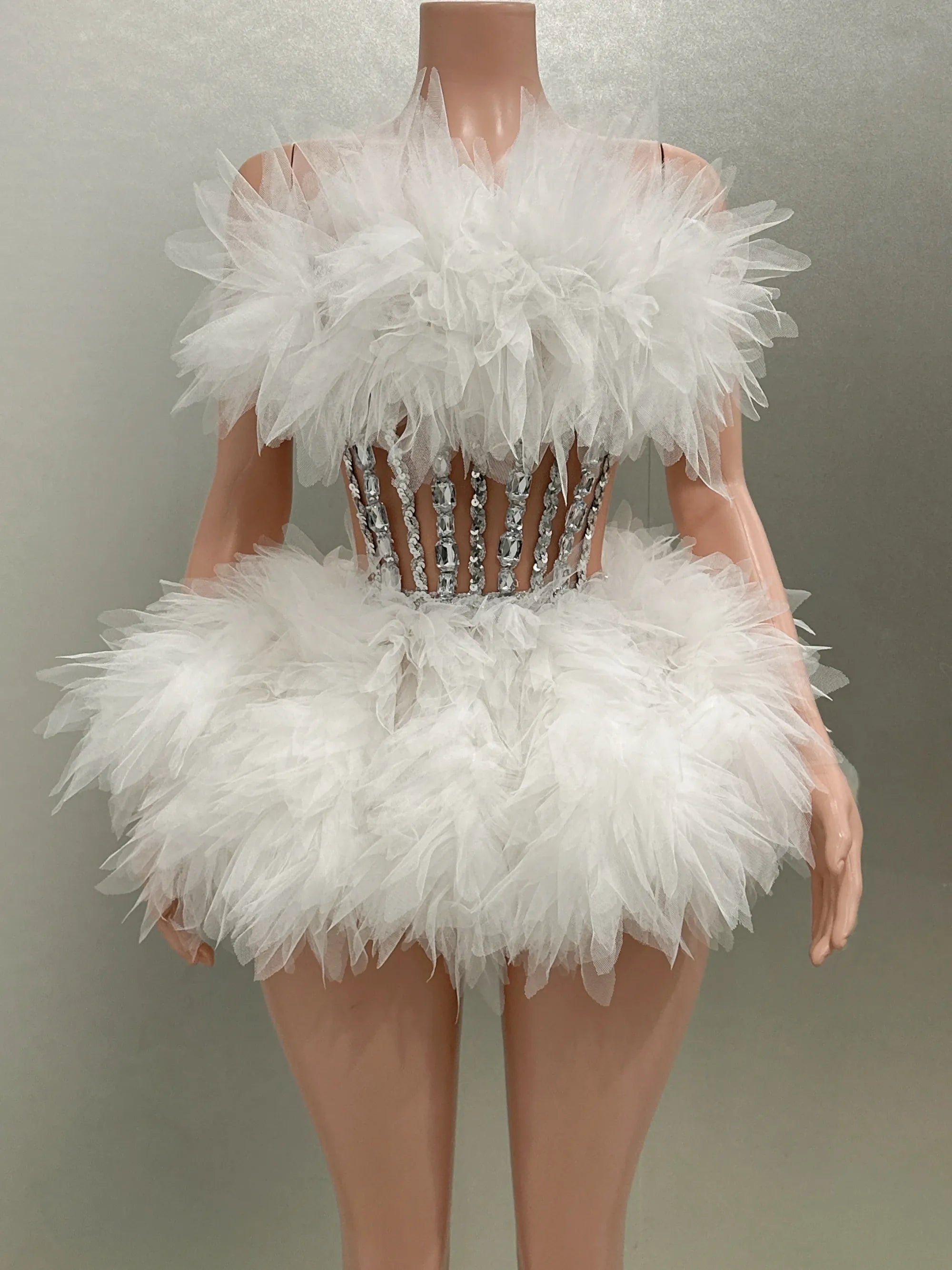 Rachymack Ivory / S Sexy Strapless Mesh Ruffle 2-Piece Mini Dress β Party & Photoshoot Ready
