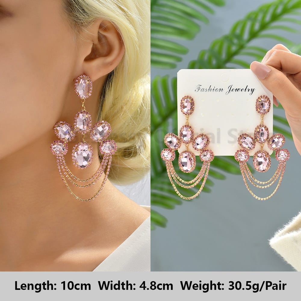 Rachymack Light Pink 17 Pink Luxury Crystal Drop Earrings For Women