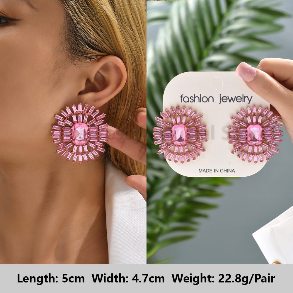 Rachymack Light Pink 24 Pink Luxury Crystal Drop Earrings For Women