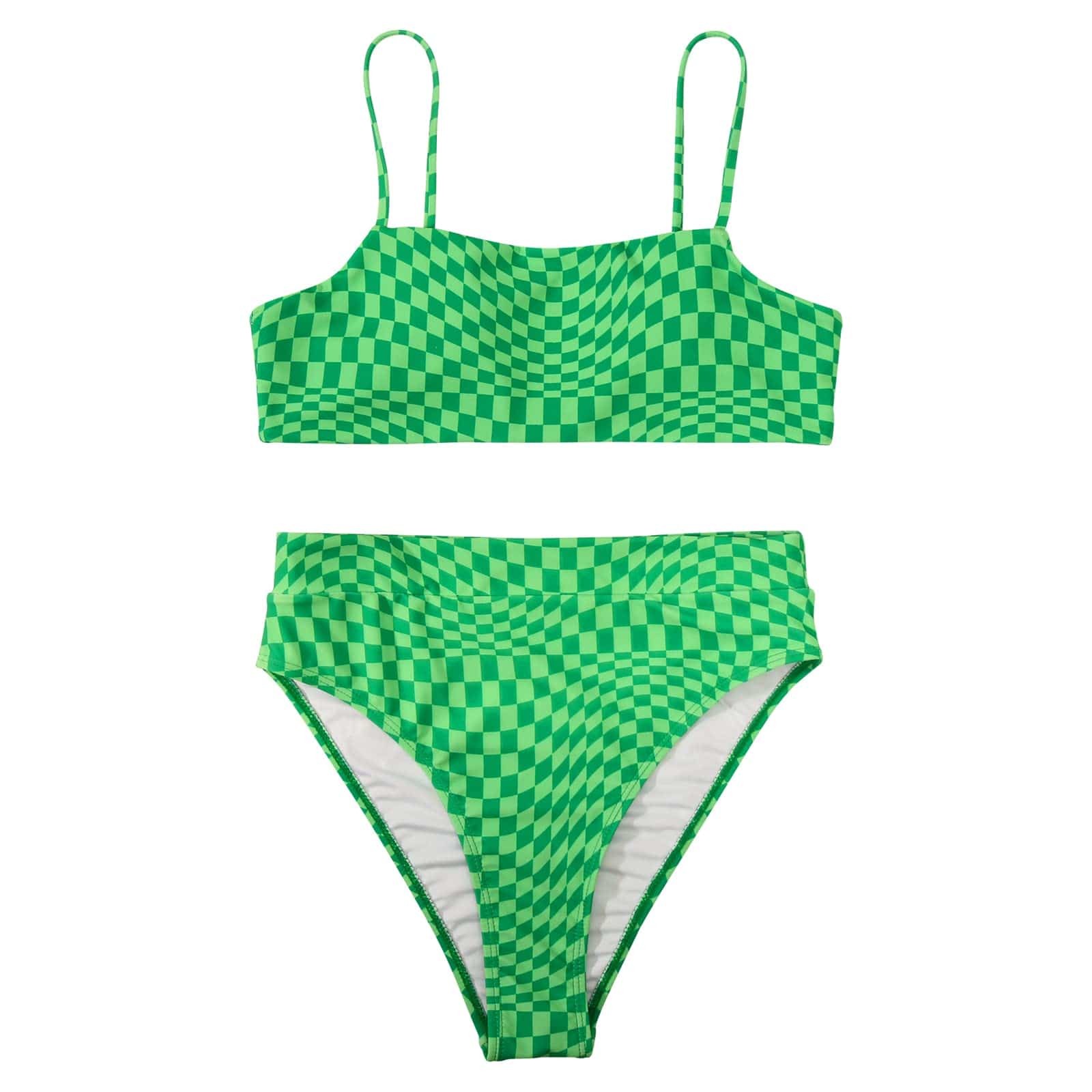 Rachymack Medium / 64 Neon Green Gingham Sexy Push up Bikini Sets