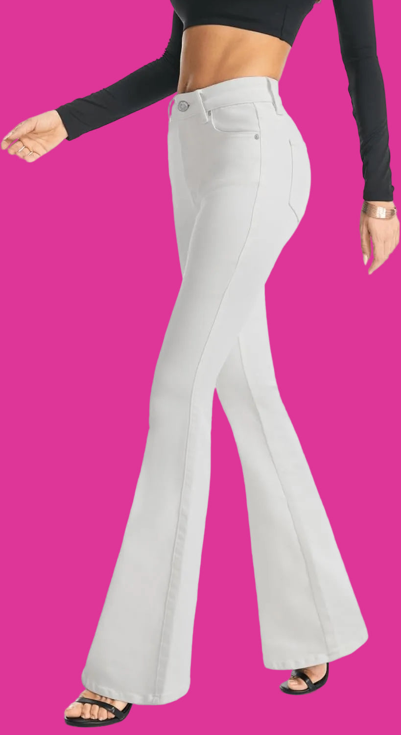 Rachymack Off-White / 6 Long Women'S Totally Shaping Curvy Stretchy Bootcut Flare Denim Jeans
