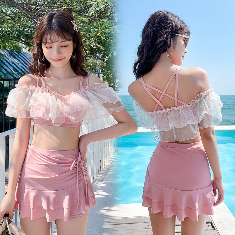 Rachymack Pink / M(40-47kg) Sweet Suit Slim Fit Backless Women's 2-piece High Waist Bikini