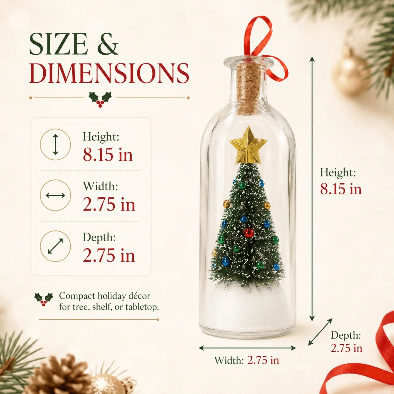 Rachymack Recordable Christmas Message in a Bottle Ornament 8 Inch Voice Recording Holiday Keepsake with Playback Snowy Christmas Tree Scene Glass Bottle Decoration for Tree Home and Gift
