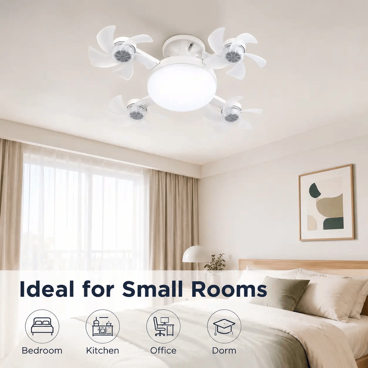 Rachymack Ruxacty Screw in Ceiling Fan Light with Remote Control 19.7 Inch Foldable LED Socket Fan Light E26 Medium Base Ceiling Fan with 4 Fan Blades Quiet Airflow Bright Lighting Easy Installation for Bedroom Kitchen Garage Office and Dorm