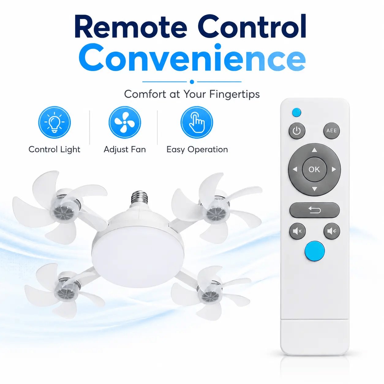 Rachymack Ruxacty Screw in Ceiling Fan Light with Remote Control 19.7 Inch Foldable LED Socket Fan Light E26 Medium Base Ceiling Fan with 4 Fan Blades Quiet Airflow Bright Lighting Easy Installation for Bedroom Kitchen Garage Office and Dorm