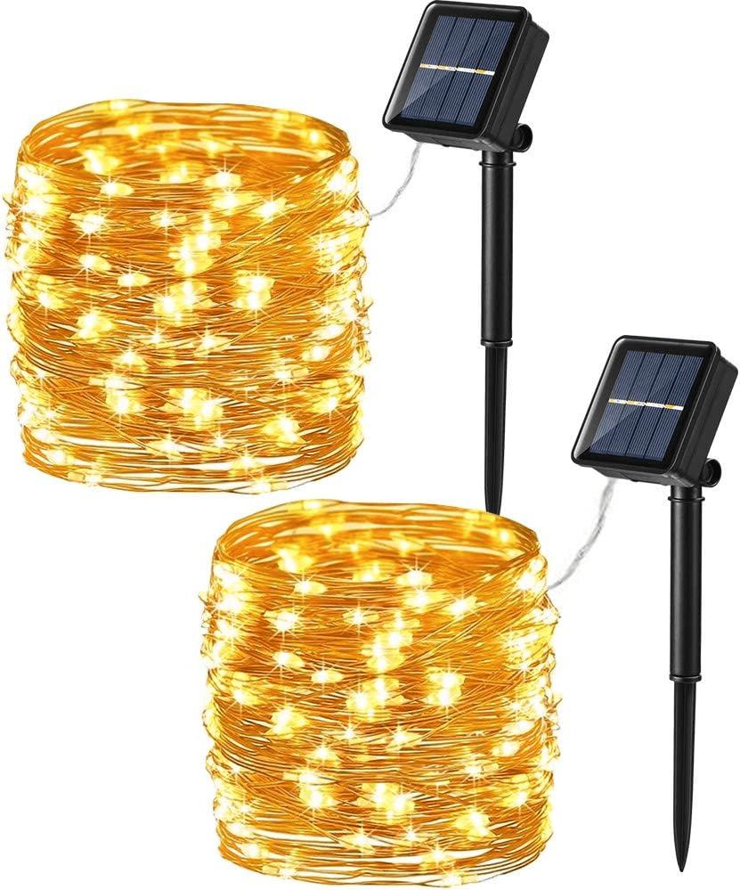 Rachymack Solar String Lights for Outside, 2 Pack Total 66FT 200 LED Solar Fairy Lights Outdoor Waterproof, 8 Modes Mini Outdoor Light String Twinkle Light for Tree Garden Party Christmas, Warm White