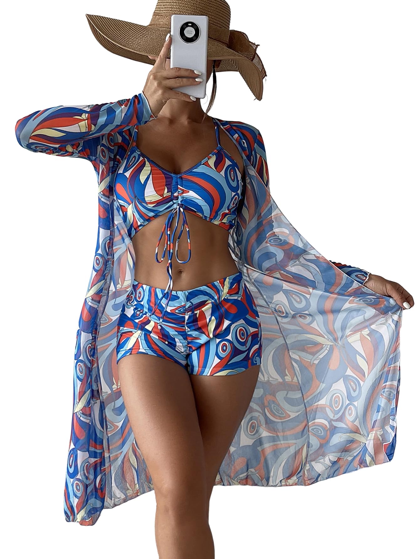 Rachymack Women's Swimsuit Printed Ruched Long Sleeve