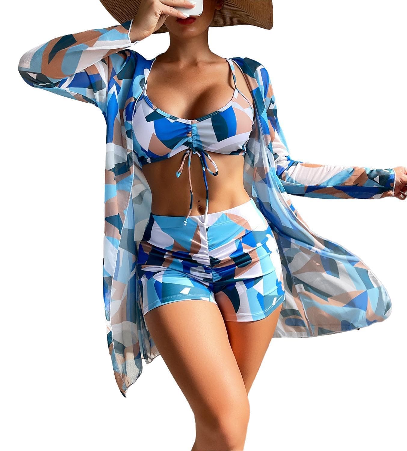Rachymack Women's Swimsuit Printed Ruched Long Sleeve
