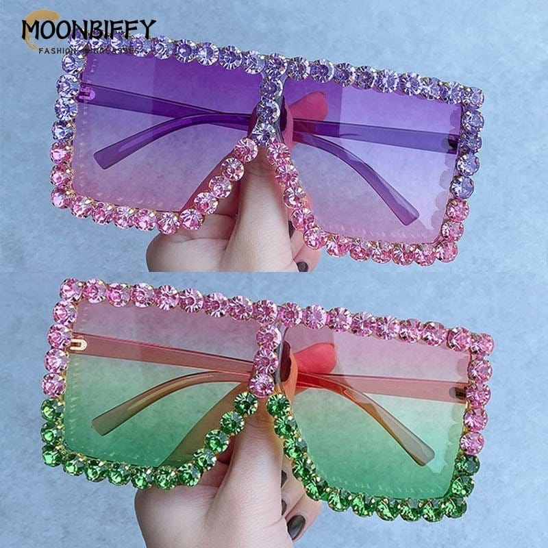 Rachymack Brand Oversize Sunglasses Square Rhinestone Sun Glasses Gradient