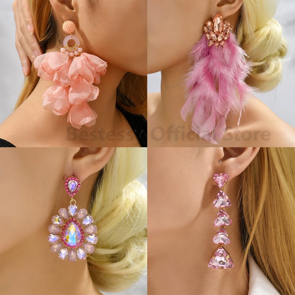 Rachymack Pink Luxury Crystal Drop Earrings For Women