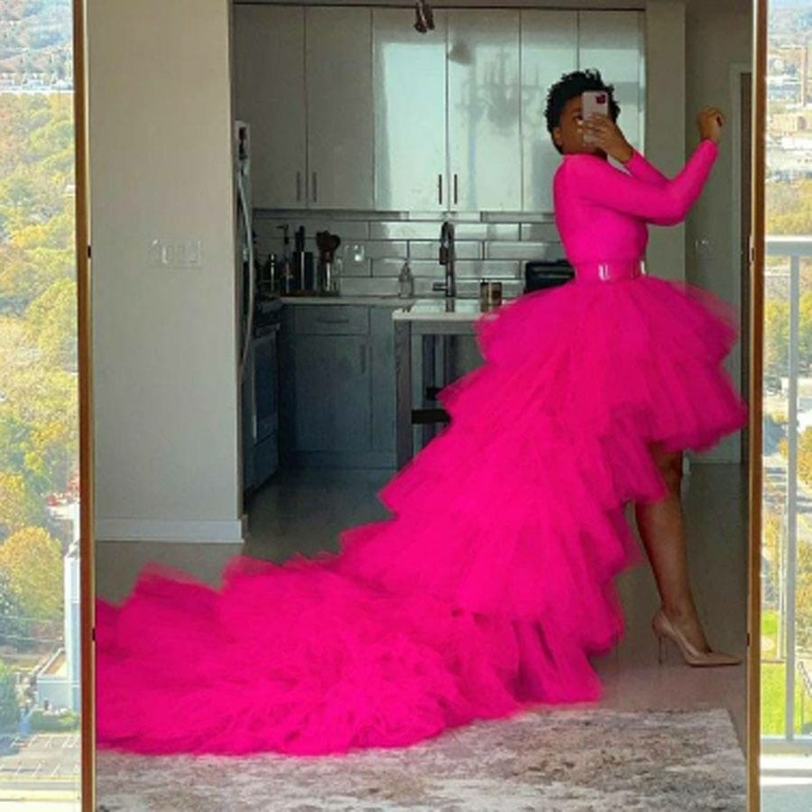 Rachymack Pink / S Chic Tulle Tutu High Low Skirt with Long Train