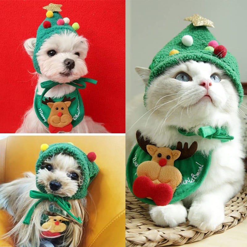 Adorable Pet Christmas Tree Pom-Pom Hat